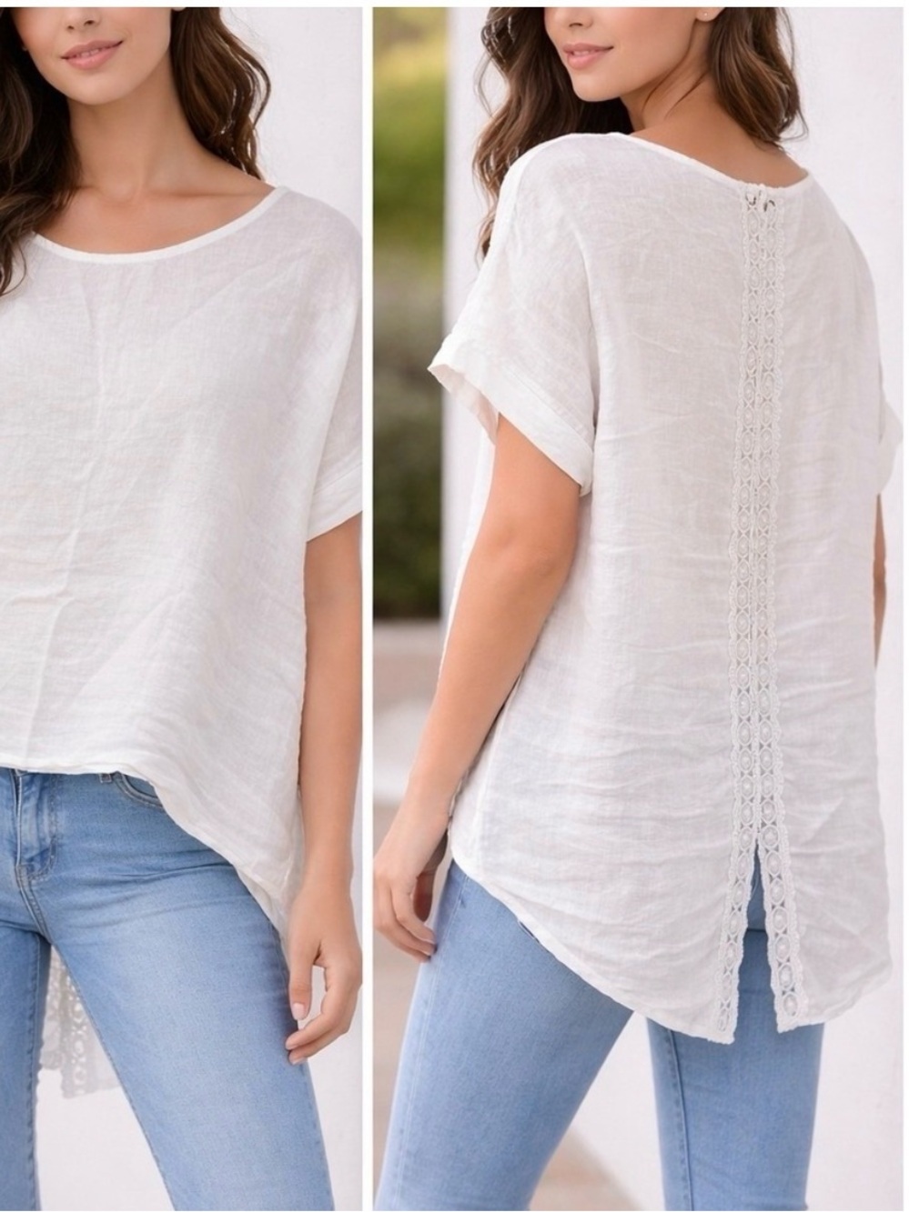 Terzo Millennio Linen Top Women Medium White Good Crochet Back Made in Italy